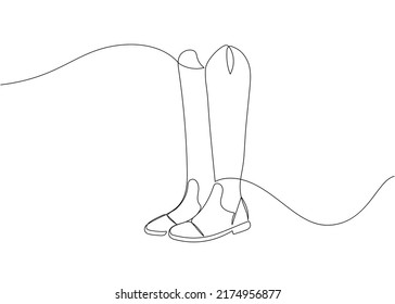 Equestrian boots one line art. Continuous line drawing of horseback riding, sport, paddock boots, horse, shoes, Jodhpur boot, rider, horseman, activity, athlete, strength, training.