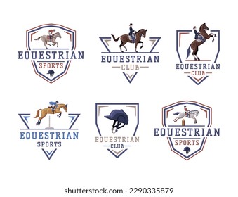 Equestrian Club Logo and Emblem with Jockey on Horseback Vector Set
