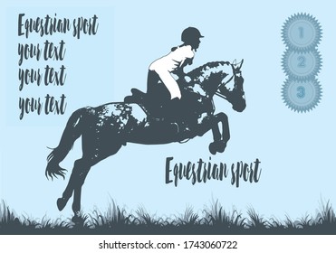 equestrian competition, women riders on horseback, isolated images on a blue background, for decoration and design