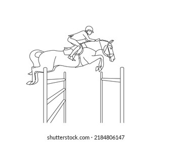 Equestrian competitions. The rider and the horse are in the stage of flying over an obstacle