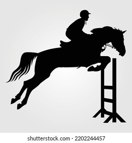 Equestrian Competitions Vector Illustration of Horse Jumping Horse Riding Jockey Silhouette