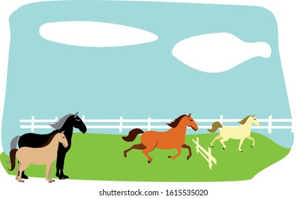 Equestrian, derby sport flat hand drawn color vector illustration. Stallion. Equestrianism. Racehorse hand drawn clipart. Horse racing competition.Professional jockeys, riders. Hippodrome, isolated