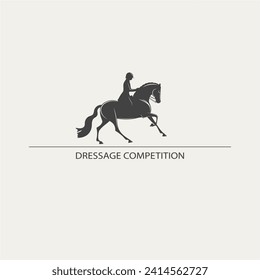 Equestrian dressage logo design, elegant stylized silhouette of a rider and a horse