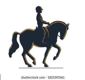 Equestrian dressage logo vector, rider on a horse