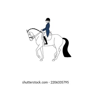 Equestrian dressage, outline design style minimal vector illustration
