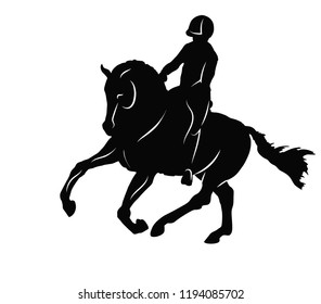 Equestrian, dressage. A vector silhouette of a rider on a horse execute the canter.