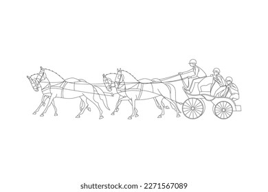 Equestrian driving, a team of four horses with a carriage