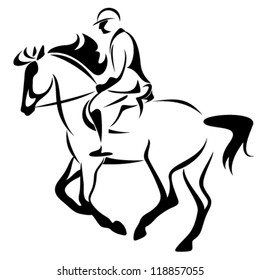 equestrian emblem - horse riding vector illustration - black and white outline