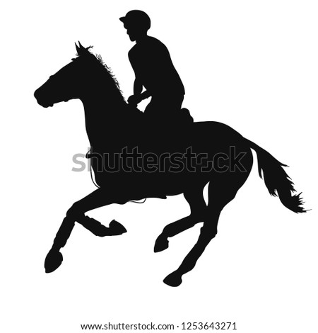 Equestrian event. Silhouette of a horseman cantering on a horse.
