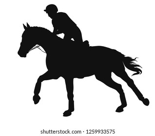 Equestrian Event. Silhouette Of A Rider Cantering On A Horse.