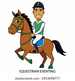 Equestrian eventing athlete isolated on white background in cartoon style. Summer Games 2024. Vector illustration.