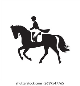 Equestrian Horse Rider Silhouette Vector Icon – Dressage Horseback Riding Illustration	