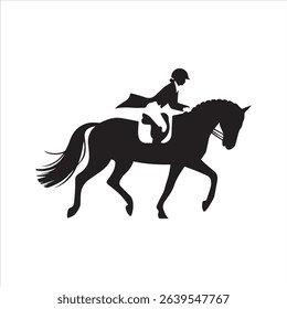 Equestrian Horse Rider Silhouette Vector Icon – Dressage Horseback Riding Illustration	