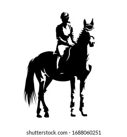 Equestrian, horse riding. Woman jockey. Isolated vector silhouette. Ink drawing