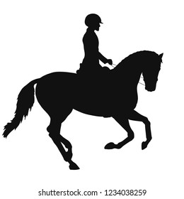 Equestrian, horsemanship. A vector silhouette of the rider on a horse.