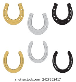 equestrian, horseshoes in two styles and in three different colours isolated on white background