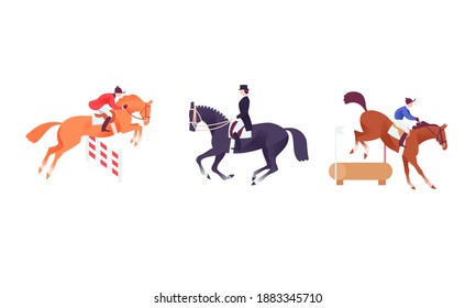 Equestrian icon set, horse sport clip art, show jumping, dressage and cross competition 