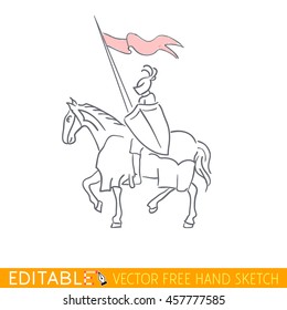 Equestrian Knight. Editable vector icon in free hand style.
