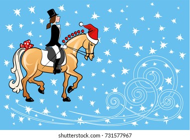 Equestrian new year card with girl rider
