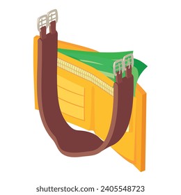 Equestrian outfit icon isometric vector. Open wallet and leather brown girth. Horseback riding, equestrian sport