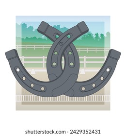 equestrian, a pair of metal horseshoes intertwined with an outdoor background