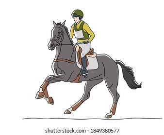 Equestrian rider cantering on horse at the time of the competition