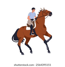 Equestrian riding disobedient horse. Rider and bad equine behavior, disobedience. Stubborn stallion stopping, refusing, resisting control. Flat vector illustration isolated on white background