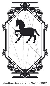 equestrian shield with vintage frame