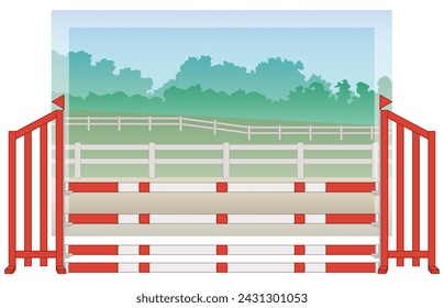 equestrian show jumping obstacle, rails with an outdoor background