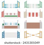 equestrian show jumping obstacles, a set of 8 from rails to walls isolated on white background