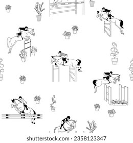 Equestrian, show jumping, seamless vector pattern