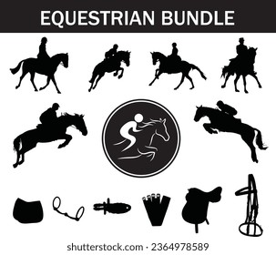 Equestrian Silhouette Bundle | Collection of Equestrian Players with Logo and Equestrian Equipment