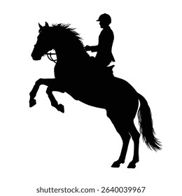 Equestrian silhouette horse rider jumping competition.