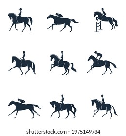 Equestrian sport abstract concept vector silhouettes set