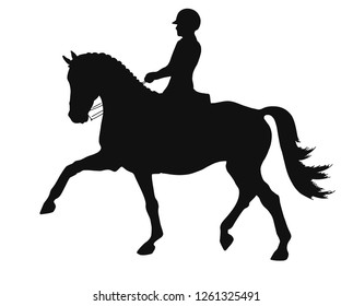 Equestrian sport, advanced dressage test, expression trot, silhouette