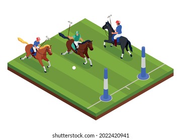 Equestrian sport concept with polo game symbols isometric vector illustration