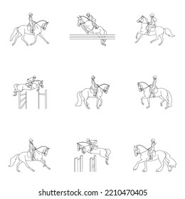 Equestrian sport doodle illustration - show jumping, dressage,, hobby