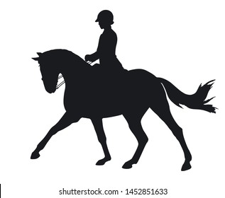 Equestrian sport, dressage, silhouette of a rider and horse