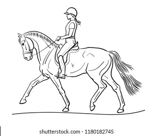 Equestrian Sport Dressage Sketch Horsewoman On Stock Vector (Royalty ...