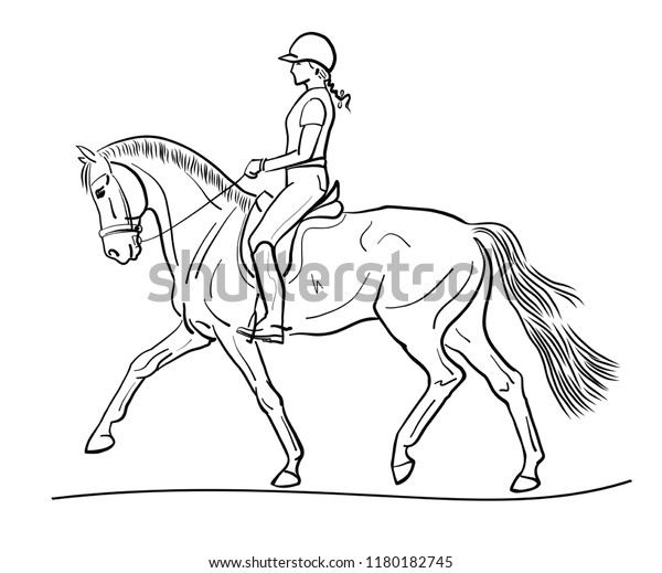 Equestrian Sport Dressage Sketch Horsewoman On Stock Vector (royalty 