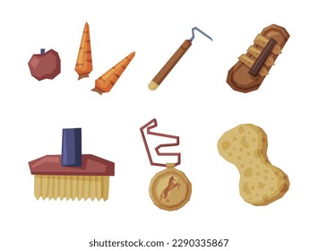 Equestrian Sport Equipment and Grooming Tools Vector Set