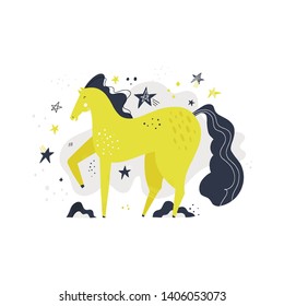 Equestrian sport flat hand drawn color vector illustration