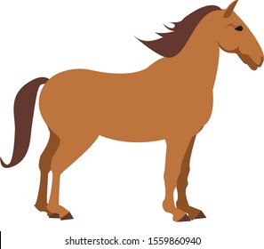 Equestrian Sport Flat Hand Drawn Color Illustration. Stallion. Cartoon Horse Jumping, Rearing. Equestrianism. Racehorse Handdrawn Clipart. Hippodrome. Horse Exterior In Motion, Isolated, Vector Eps. 8