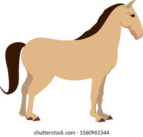 Equestrian Sport Flat Hand Drawn Color Illustration. Stallion. Cartoon Horse Jumping, Rearing. Equestrianism. Racehorse Handdrawn Clipart. Hippodrome. Horse Exterior In Motion, Isolated, Vector Eps. 8