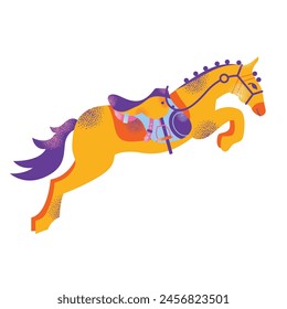 Accesorios de equipo deportivo ecuestre, equipo de material para montar a caballo, conjunto aislado de ropa de jinete. Uniforme, herraduras, silla de montar, suministro de arnés de animales para la Ilustración vectorial de competición de carreras