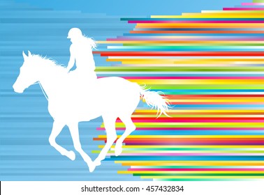 Equestrian sport horse jumping vector abstract illustration background with colorful lines