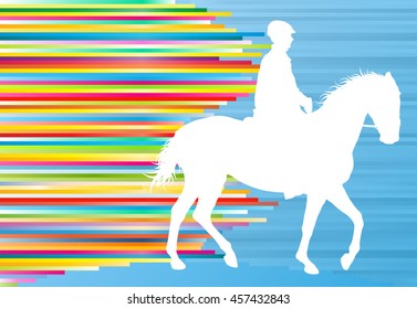 Equestrian sport horse jumping vector abstract illustration background with colorful lines