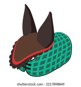 Equestrian sport icon isometric vector. New horse brown cap with ear and blanket. Horseback riding, hobby