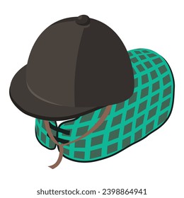 Equestrian sport icon isometric vector. Classical jockey cap and horse blanket. Equestrian accessory, hobby