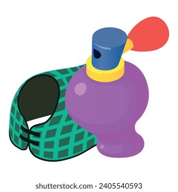 Equestrian sport icon isometric vector. Checkered horse blanket and perfume icon. Equestrian accessory